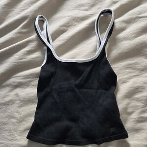 Fabletics Black Ribbed Tank Top with White Trim